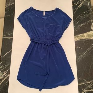 d’closet Women’s Blue Dress With Rhinestones On Collar, Sleeves, & Top Of Pocket
